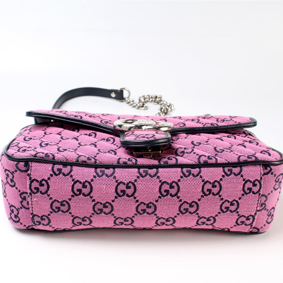 Gucci 443497 GG Marmont Shoulder Quilted Canvas Small Flap Bag