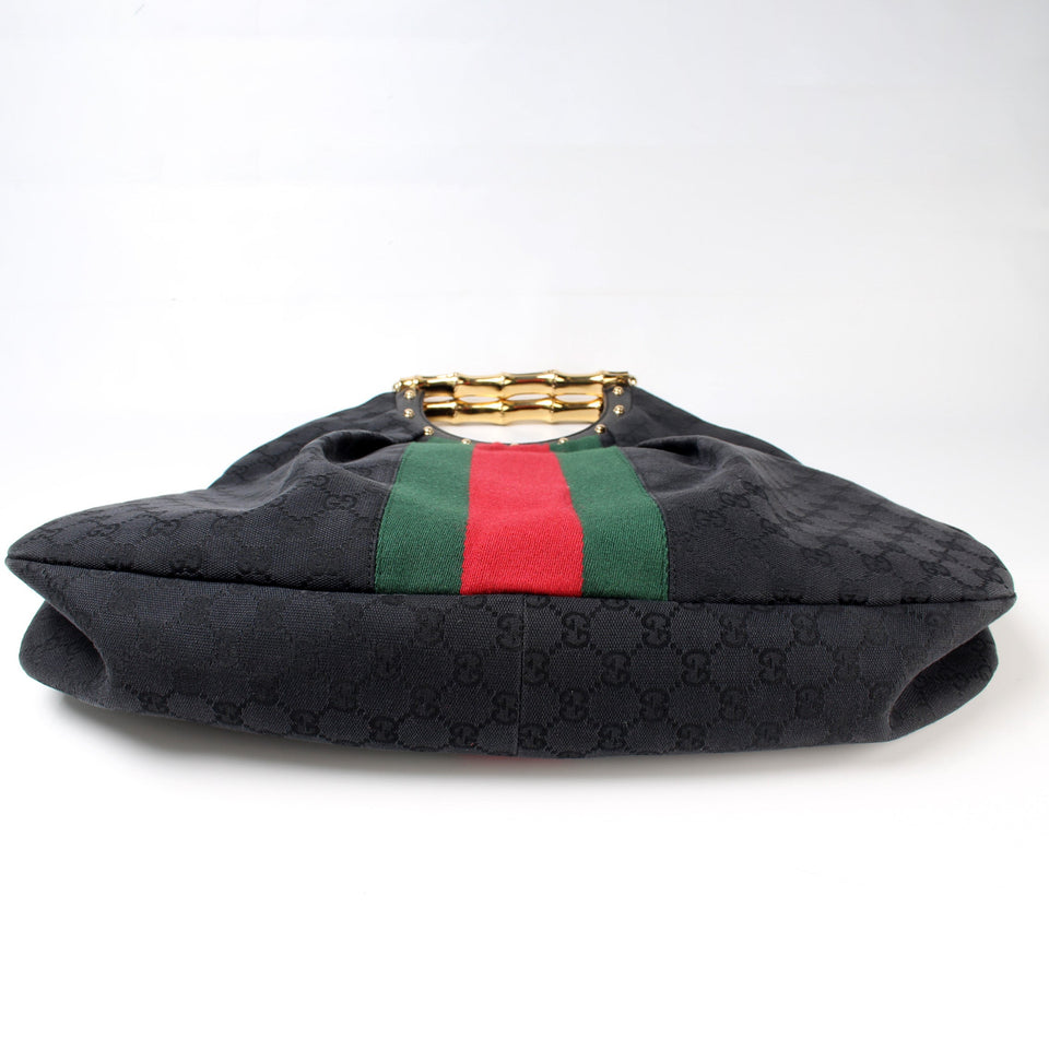 Gucci 128989GG Canvas Metal Bamboo Bag