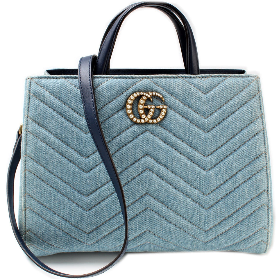 Gucci 448054 Marmont Top Handle Denim Bag