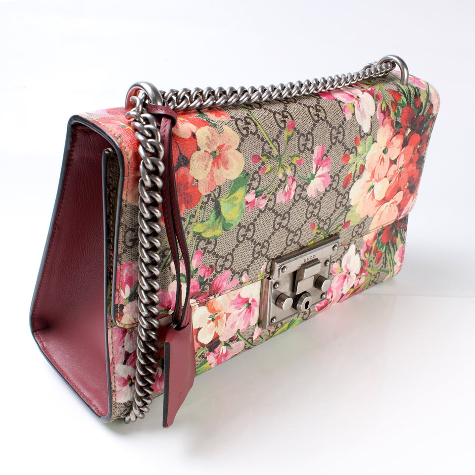 Gucci 409486 Padlock GG Supreme Blooms Shoulder Medium Bag
