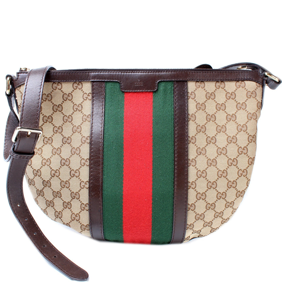 Gucci 257082 GG Canvas Web Half Moon Hobo Bag