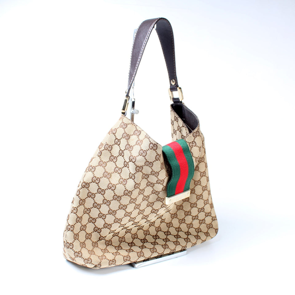 Gucci 211933 GG Canvas Web Hobo Bag
