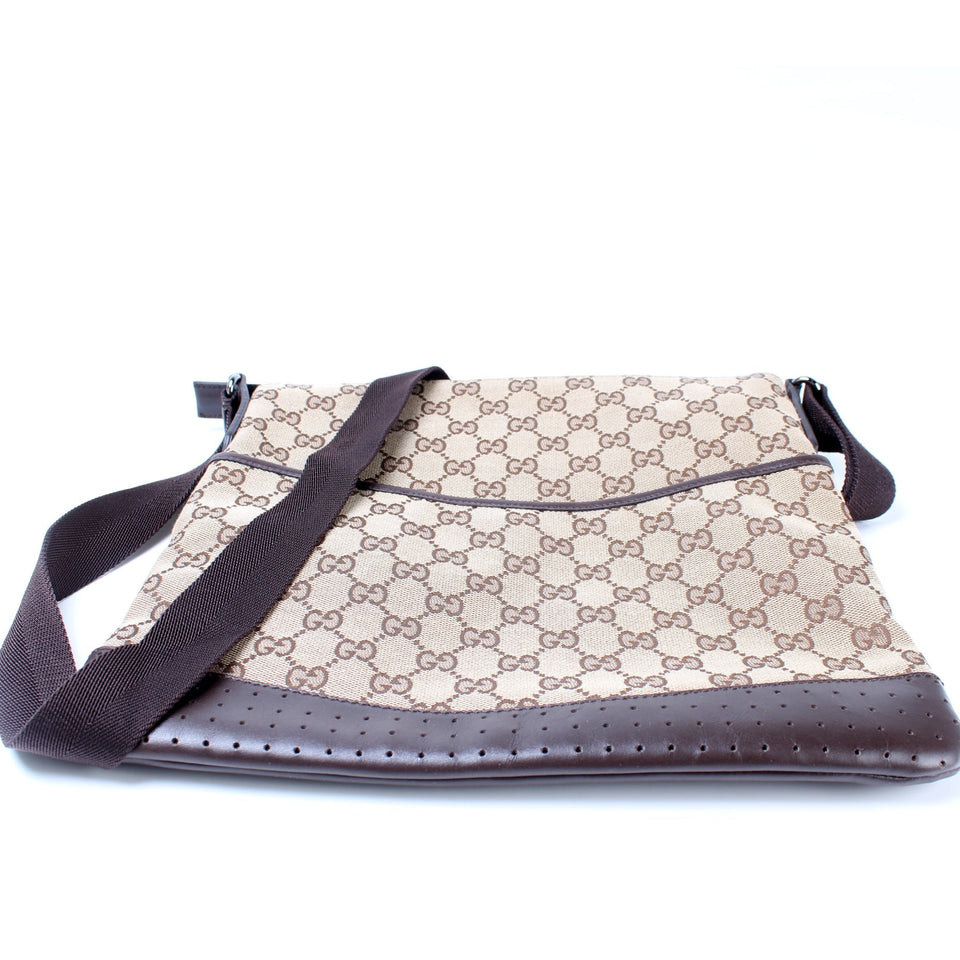 Gucci 145857 GG Canvas Flat Messenger Medium Bag