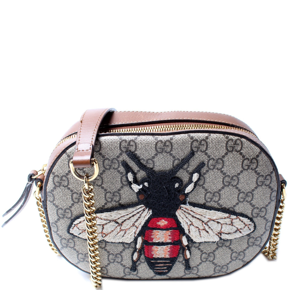 Gucci 405535 GG Supreme Embellished Bee Mini Chain Bag