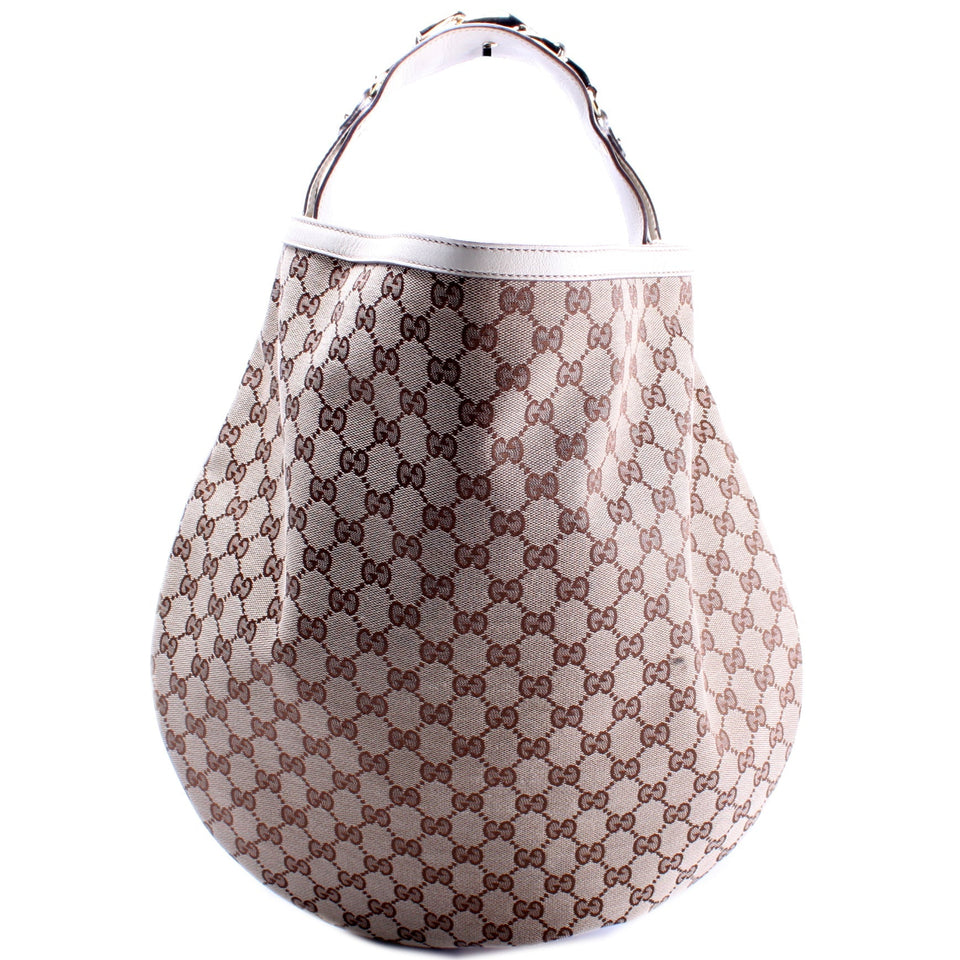 Gucci 170014 GG Canvas Wave Horsebit Hobo Bag
