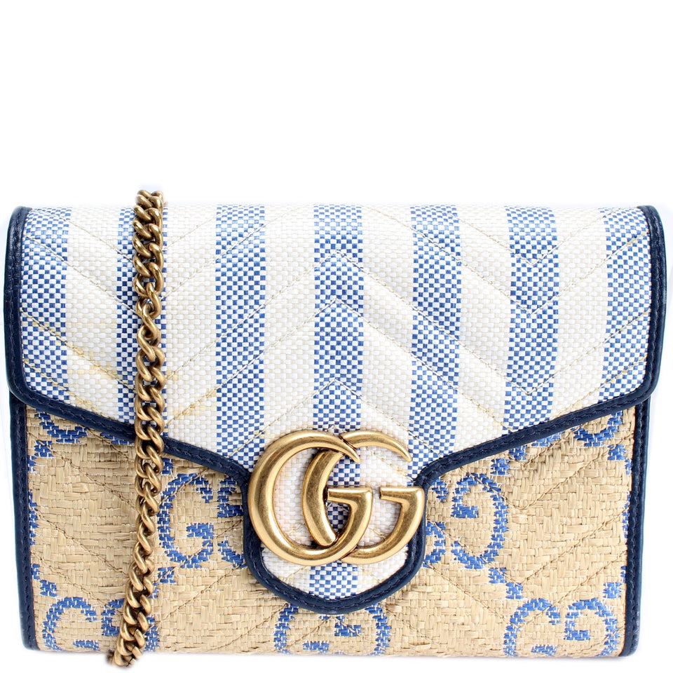 Gucci 474575 Marmont Raffia Chain Wallet Bag