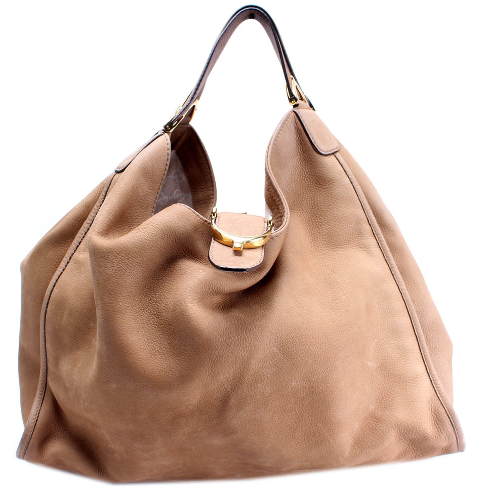 Gucci 296855 Horsebit Large Hobo Nubuck Bag