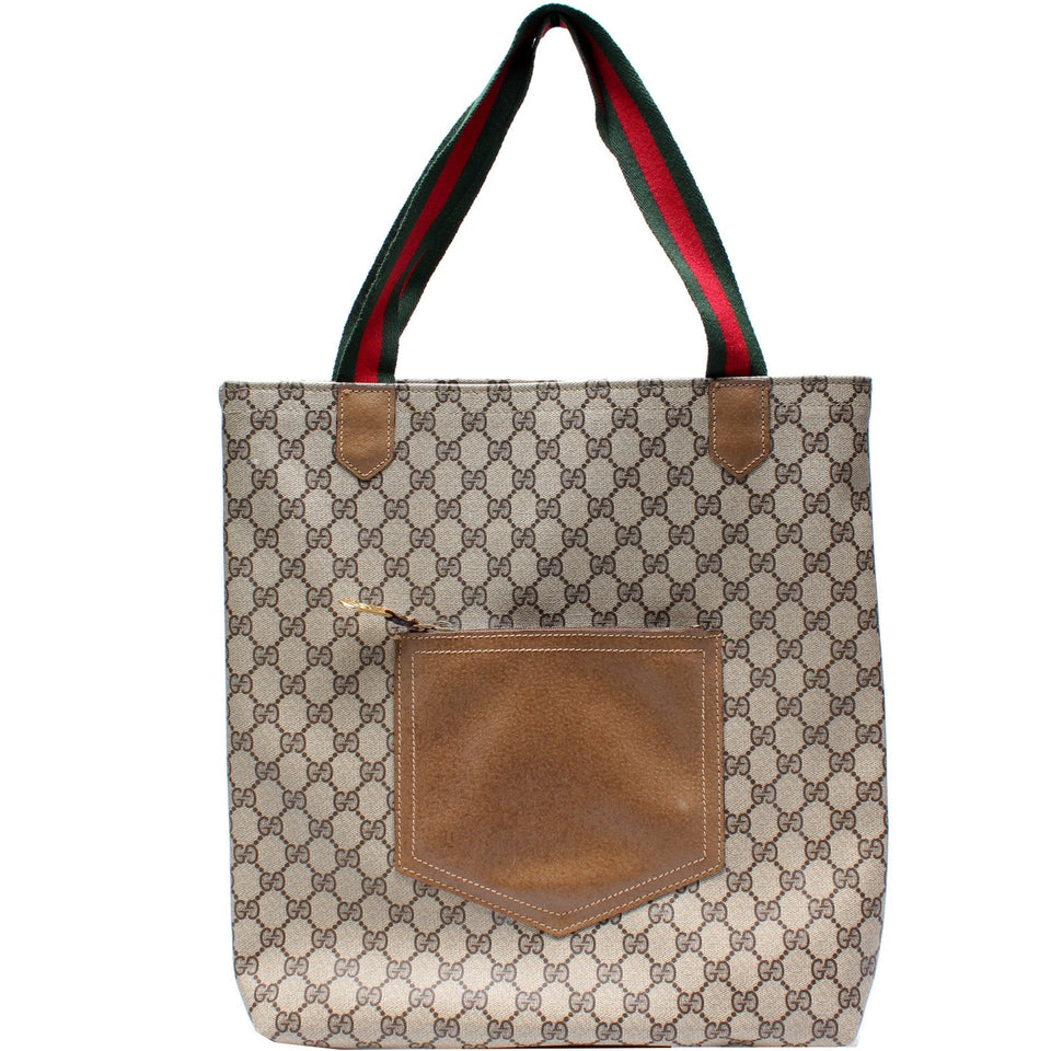 Gucci GG Supreme Vertical Front Pocket Tote Vintage Bag