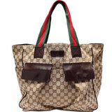 Gucci 161836 GG Canvas Web Handle Double Pocket Tote Bag