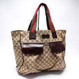 Gucci 161836 GG Canvas Web Handle Double Pocket Tote Bag