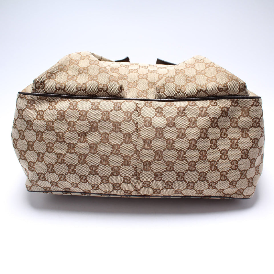 Gucci 161836 GG Canvas Web Handle Double Pocket Tote Bag