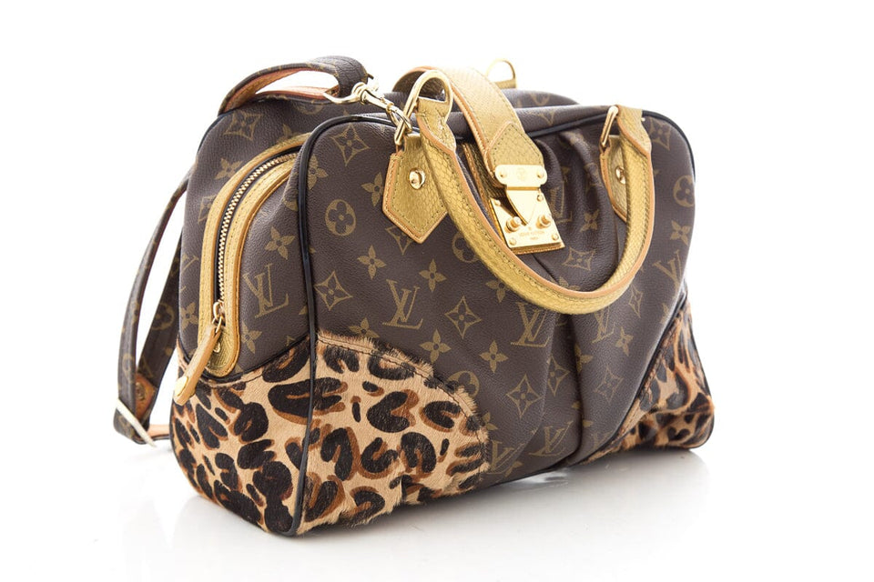 Louis Vuitton Brown Monogram Leopard Pleated Steamer Handbag