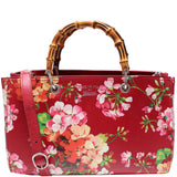 Gucci 323660 Blooms Leather Medium Bamboo Shopper Tote Bag