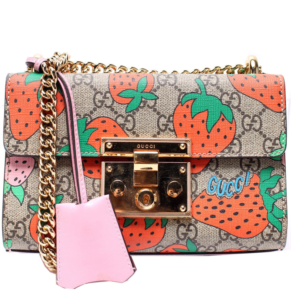 Gucci 409487 Padlock GG Supreme Strawberry Small Bag