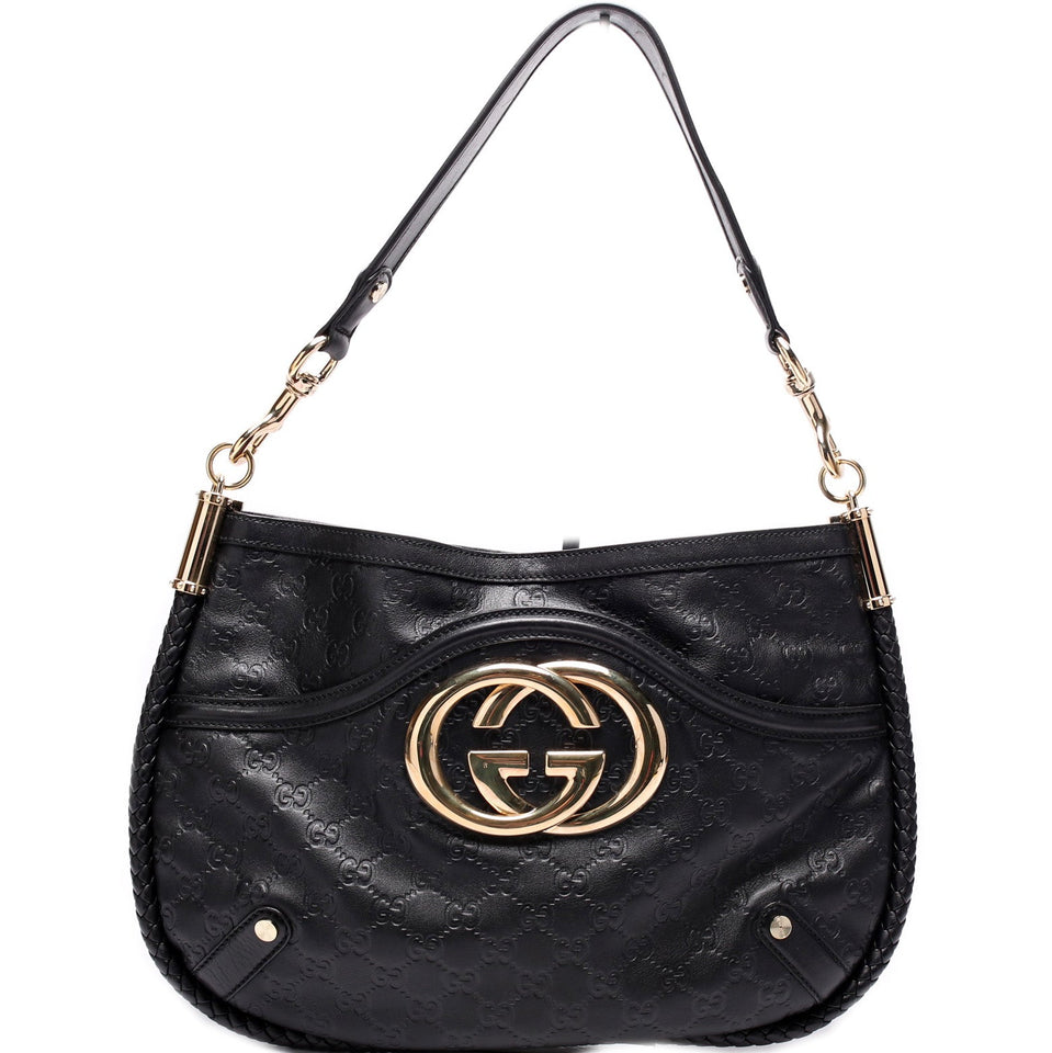 Gucci 167734 GG Leather Britt Medium Shoulder Bag