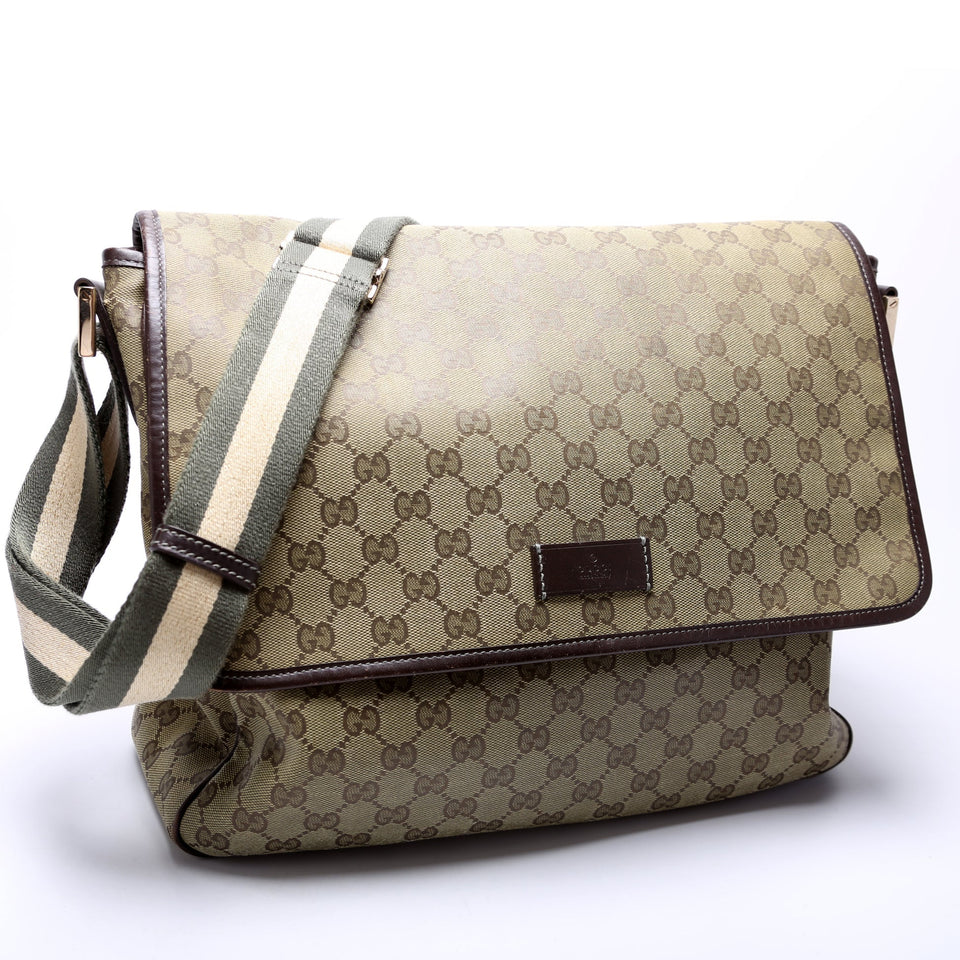 Gucci 233052 GG Coated Canvas Medium Messenger Flap Bag