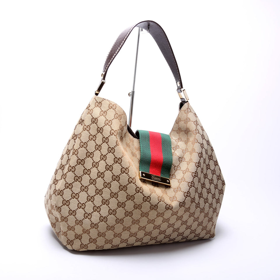Gucci 211933 GG Canvas Web Hobo Bag