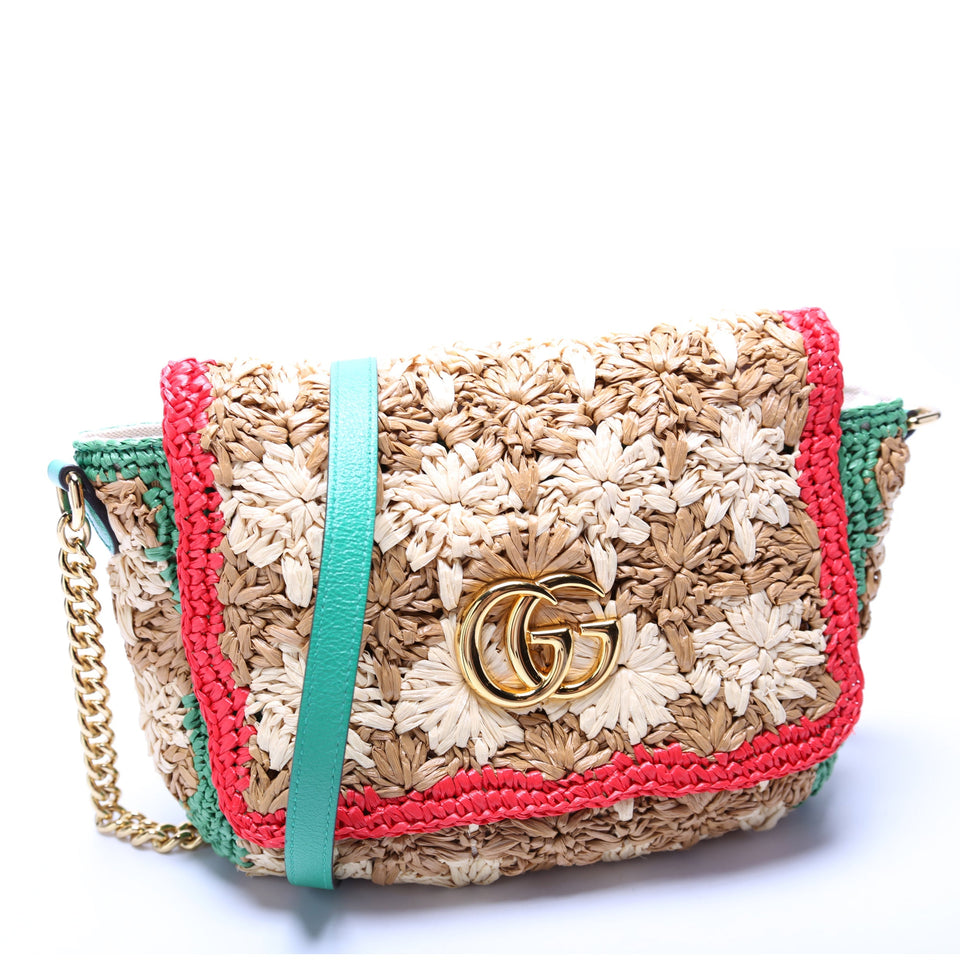 Gucci 574433 GG Marmont Raffia Small Flap Bag