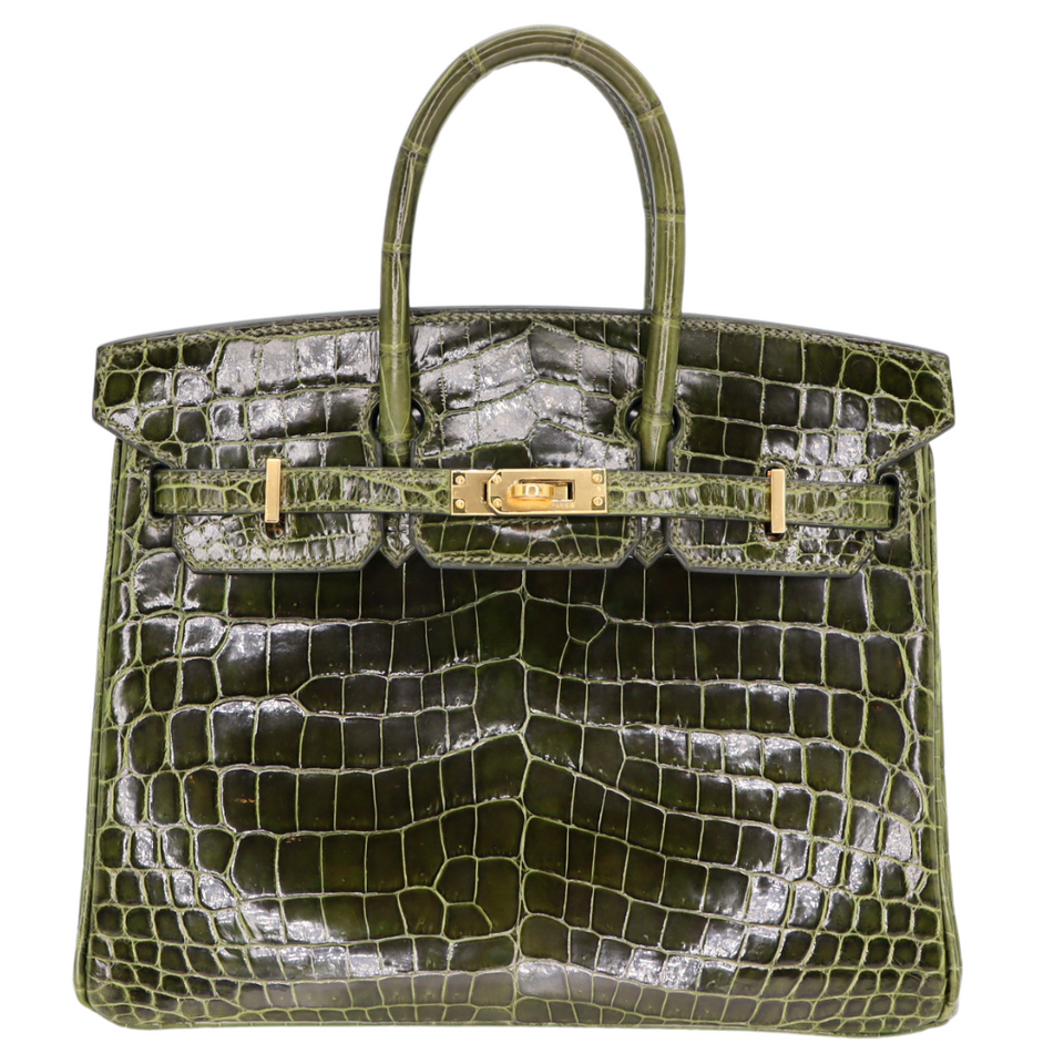 Hermes25cm Birkin Vert Olive Shiny Niloticus Gold Hardware