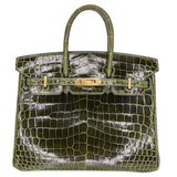 Hermes25cm Birkin Vert Olive Shiny Niloticus Gold Hardware
