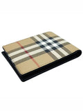 Luxury Burberry Check Slim Bifold Leather Half Wallet Beige
