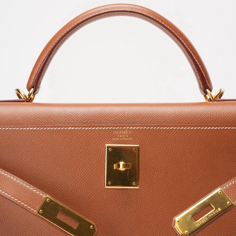 Hermes Vintage Gold Kelly Sellier 32 Epsom D Square 2000