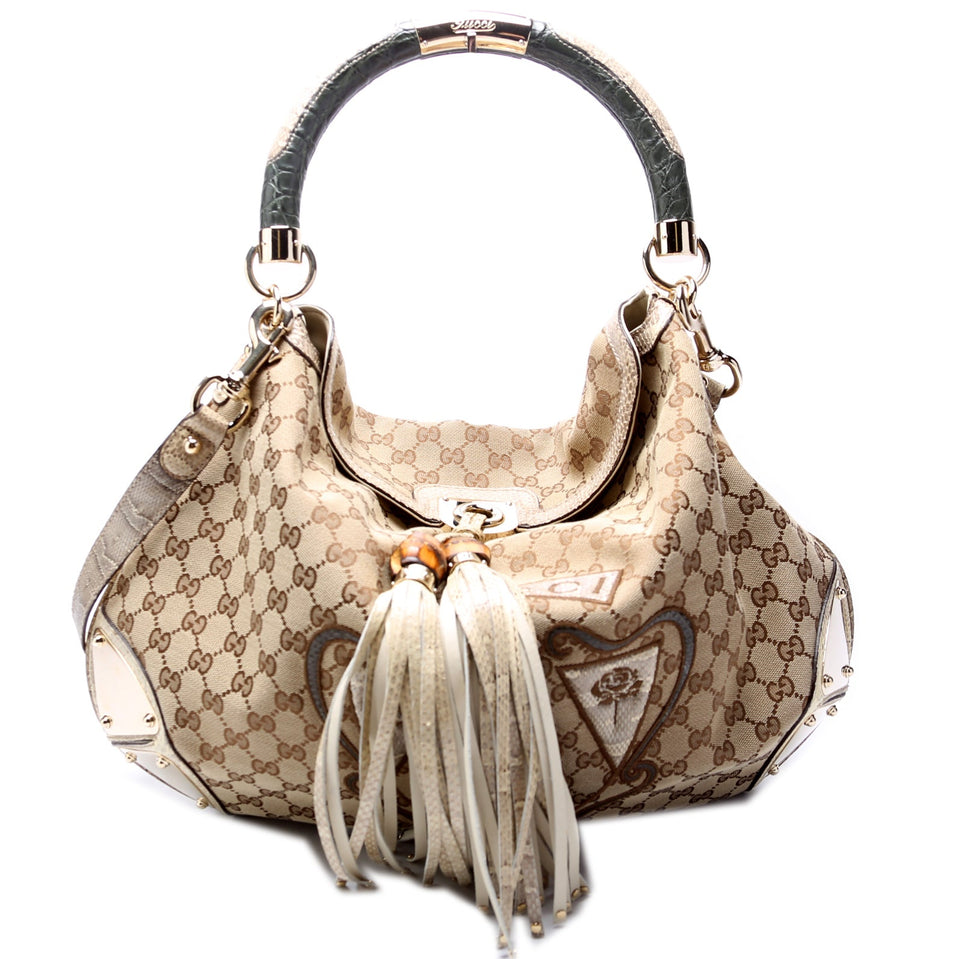 Gucci GG Canvas Crest Patchwork Indy Top Handle Hobo 177088 Bag