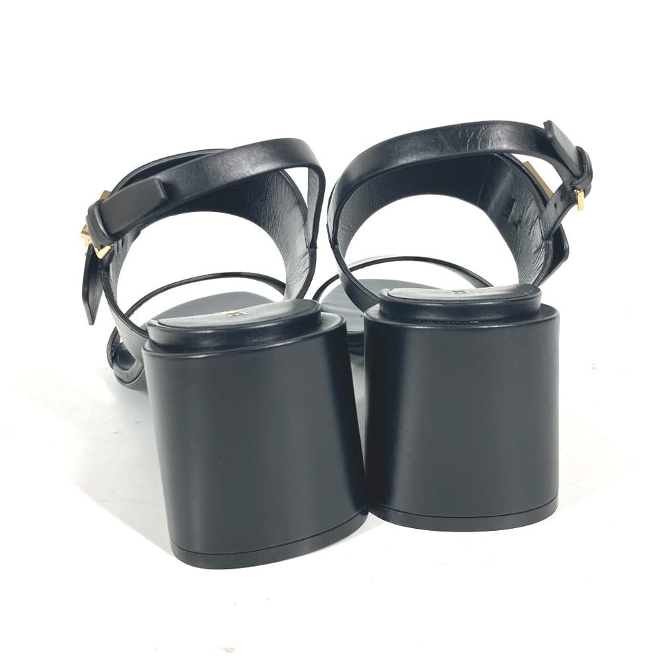 Burberry Sandals 8069452 leather black heel shoes TB logo 38