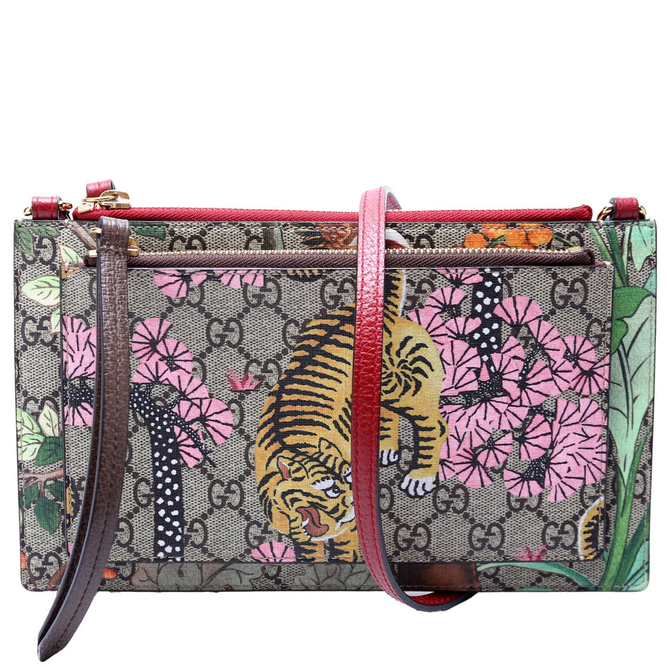 Gucci 454111 GG Supreme Tian/Bengal Double Zip Shoulder Bag