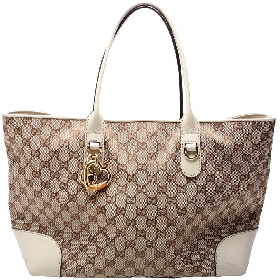 Gucci 269956 GG Canvas Heart Bit Charm Tote Bag