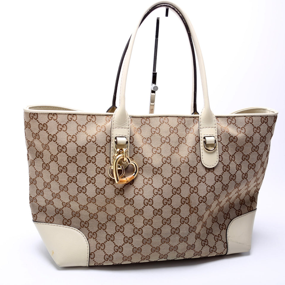 Gucci 269956 GG Canvas Heart Bit Charm Tote Bag