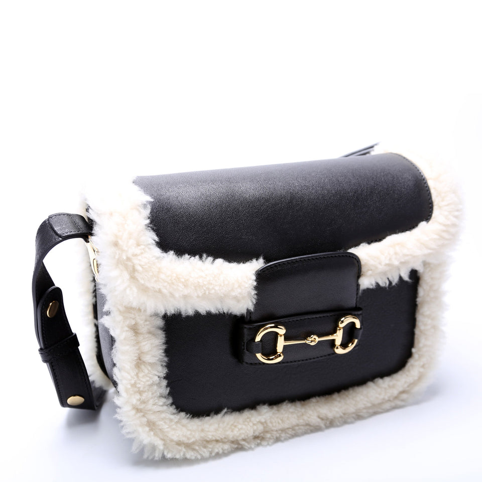 Gucci 602204 Horsebit 1955 Shearling/Leather Shoulder Bag