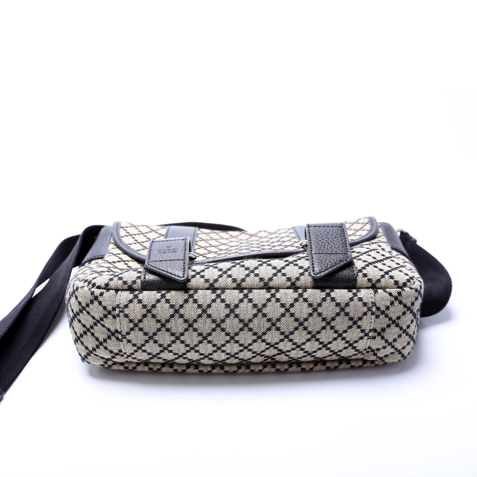 Gucci 374429 Diamante Canvas Double Buckle Flap Small Messenger Bag