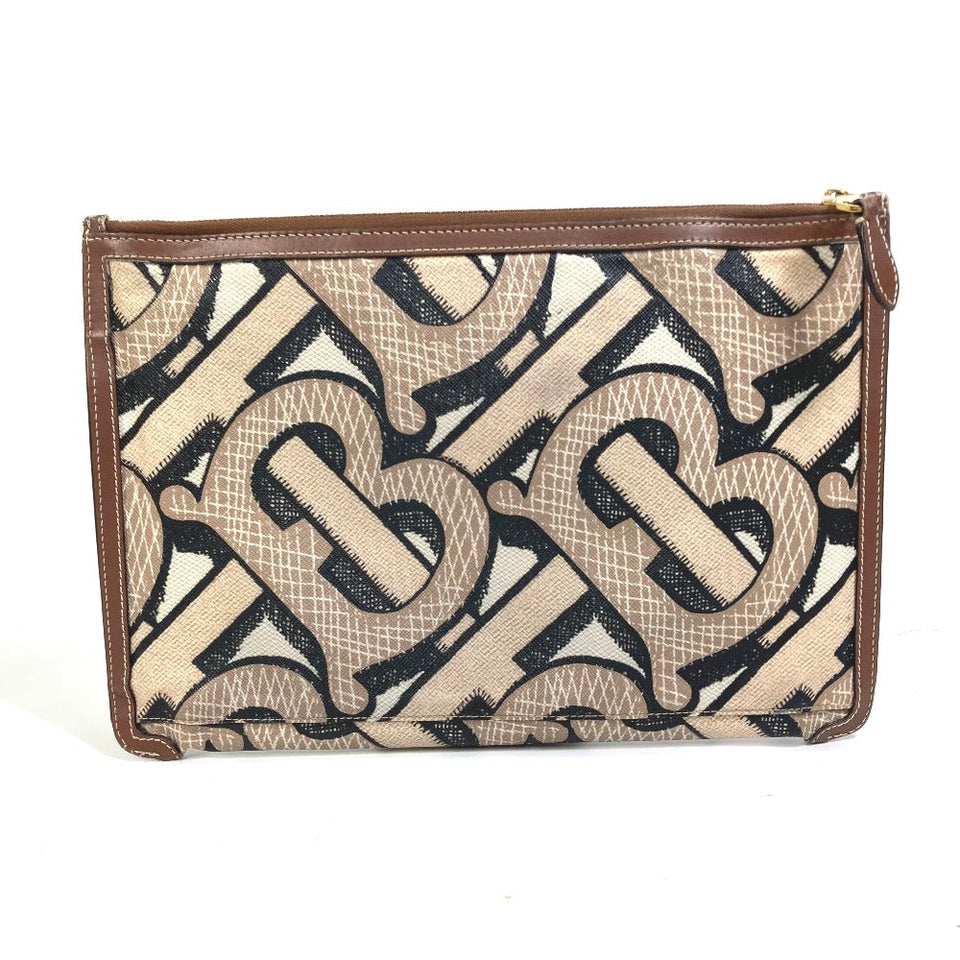 Burberry Clutch bag PVC / Leather Brown Bag TB whole pattern Clutch bag mens