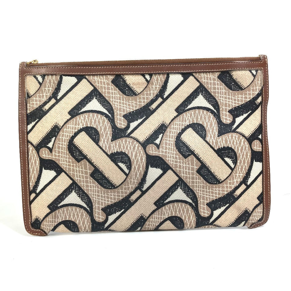 Burberry Clutch bag PVC / Leather Brown Bag TB whole pattern Clutch bag mens