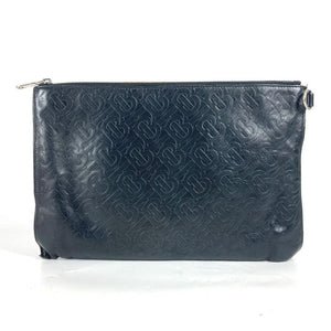 Burberry Clutch bag leather black TB logo mens