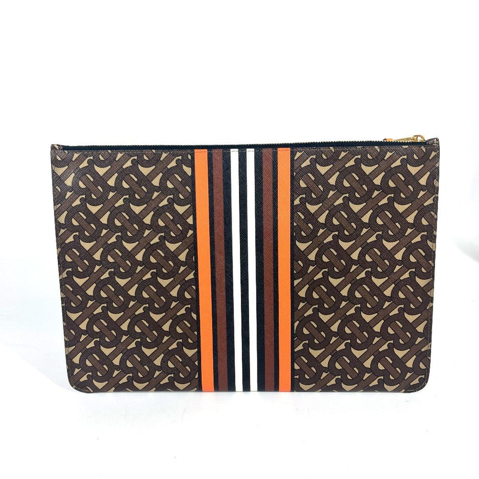 Burberry Clutch bag leather Brown TB logo unisex(Unisex)