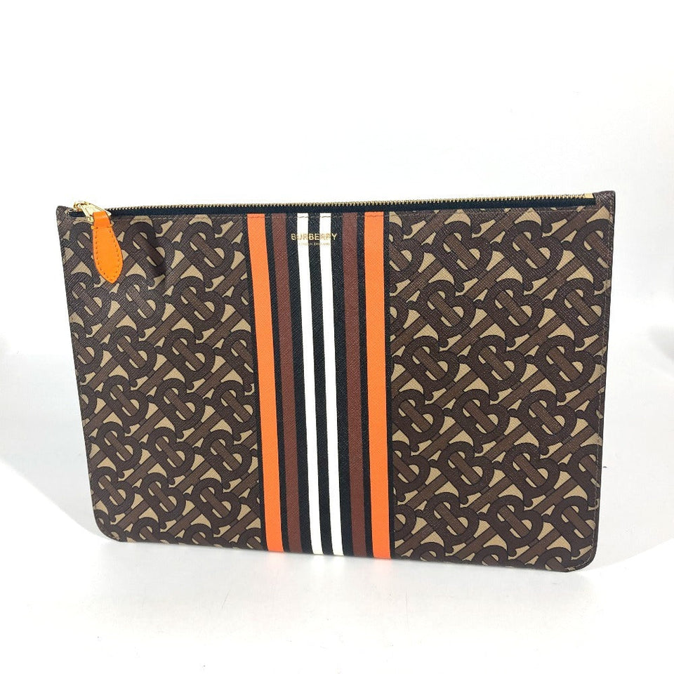 Burberry Clutch bag leather Brown TB logo unisex(Unisex)