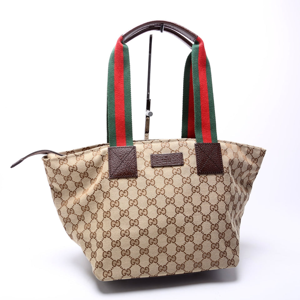 Gucci 131230 GG Canvas Web Bucket Tote Bag