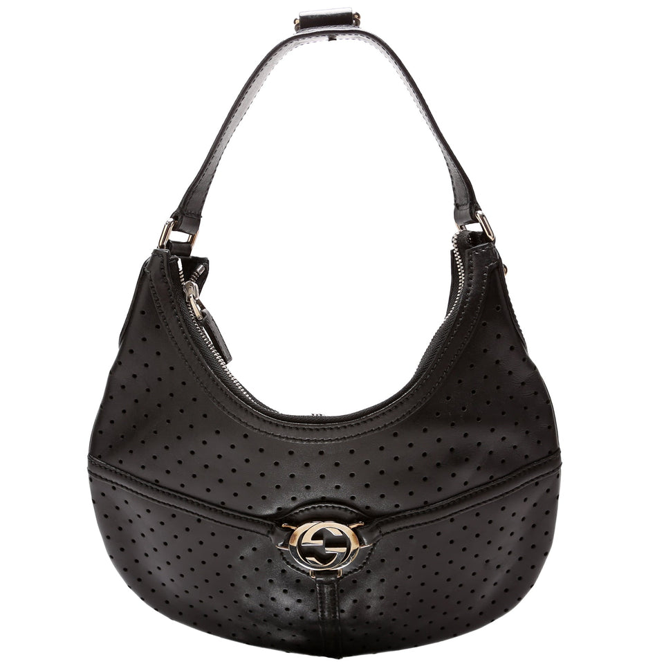 Gucci 114869 Reins Hobo Perforated Leather Bag