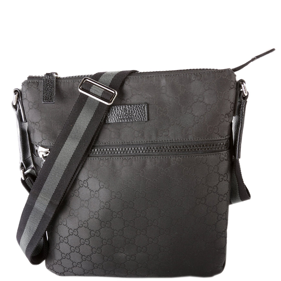 Gucci 449184 GG Nylon Small Flat Messenger Black Bag