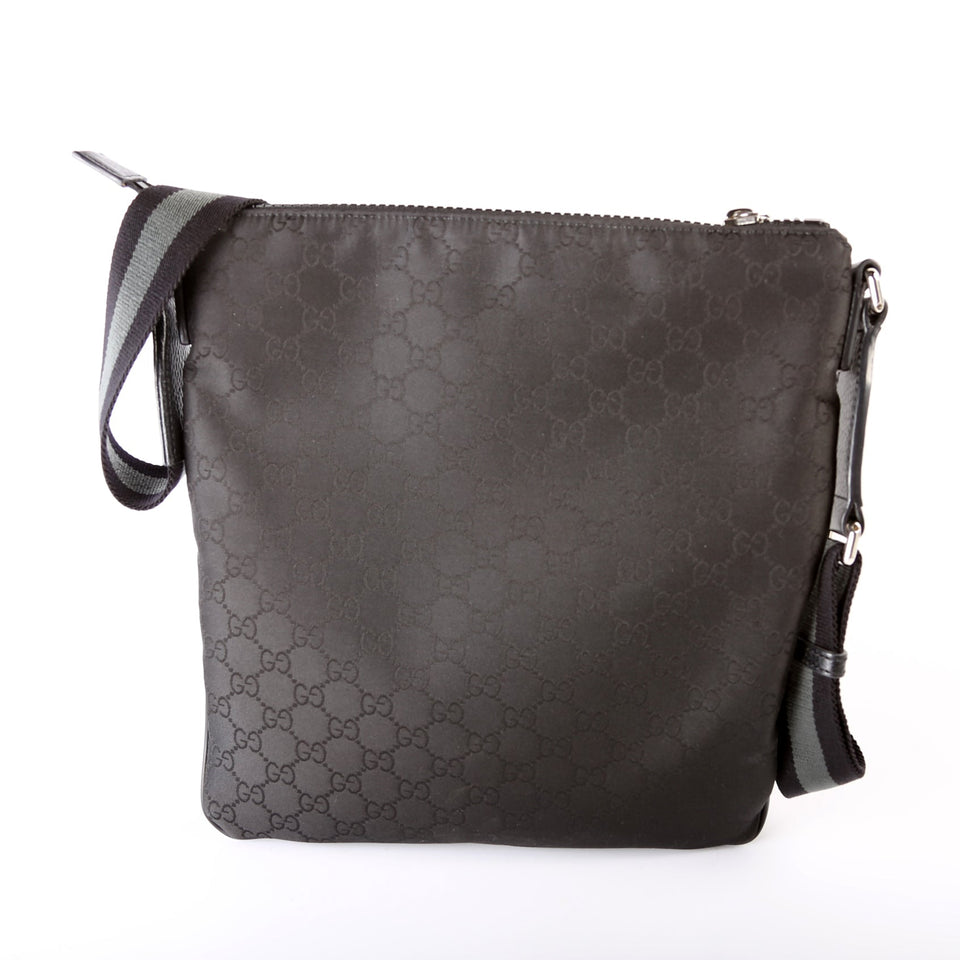 Gucci 449184 GG Nylon Small Flat Messenger Black Bag