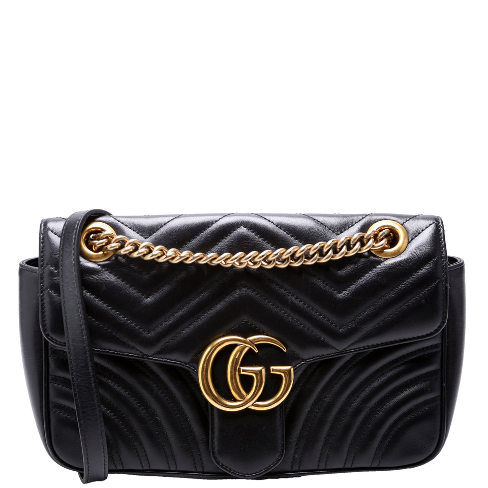 Gucci 443497 Marmont Leather Shoulder Small Flap Black Bag