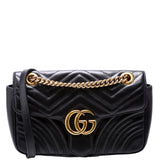 Gucci 443497 Marmont Leather Shoulder Small Flap Black Bag