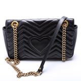 Gucci 443497 Marmont Leather Shoulder Small Flap Black Bag