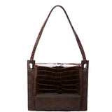 Gucci 001-3132 GG Nylon/Croc Embossed Flap Shoulder Vintage Brown Bag