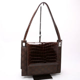 Gucci 001-3132 GG Nylon/Croc Embossed Flap Shoulder Vintage Brown Bag