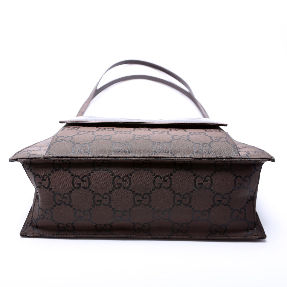 Gucci 001-3132 GG Nylon/Croc Embossed Flap Shoulder Vintage Brown Bag