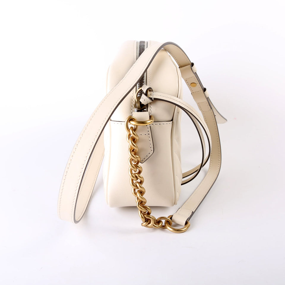 Gucci 447632 Marmont Small Leather Camera White Bag
