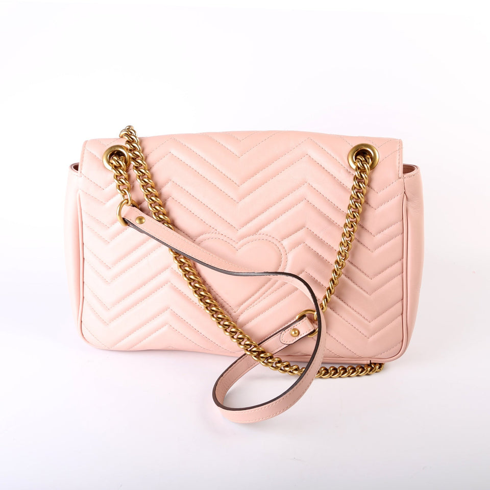 Gucci 443496 Marmont Leather Shoulder Medium Pink Bag